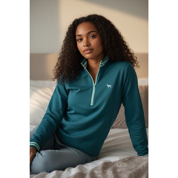 Victoria's Secret PINK 1/2 Zip Performance Top Sz S Teal Athletic Shirt - Picture 3 of 10